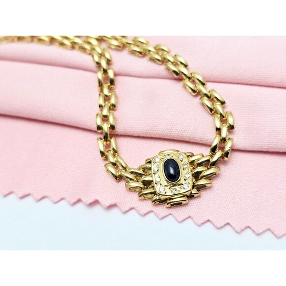 Unique 18K Yellow Gold Designer Cabochon Sapphire & Diamond Link Chain Necklace - Picture 2 of 16